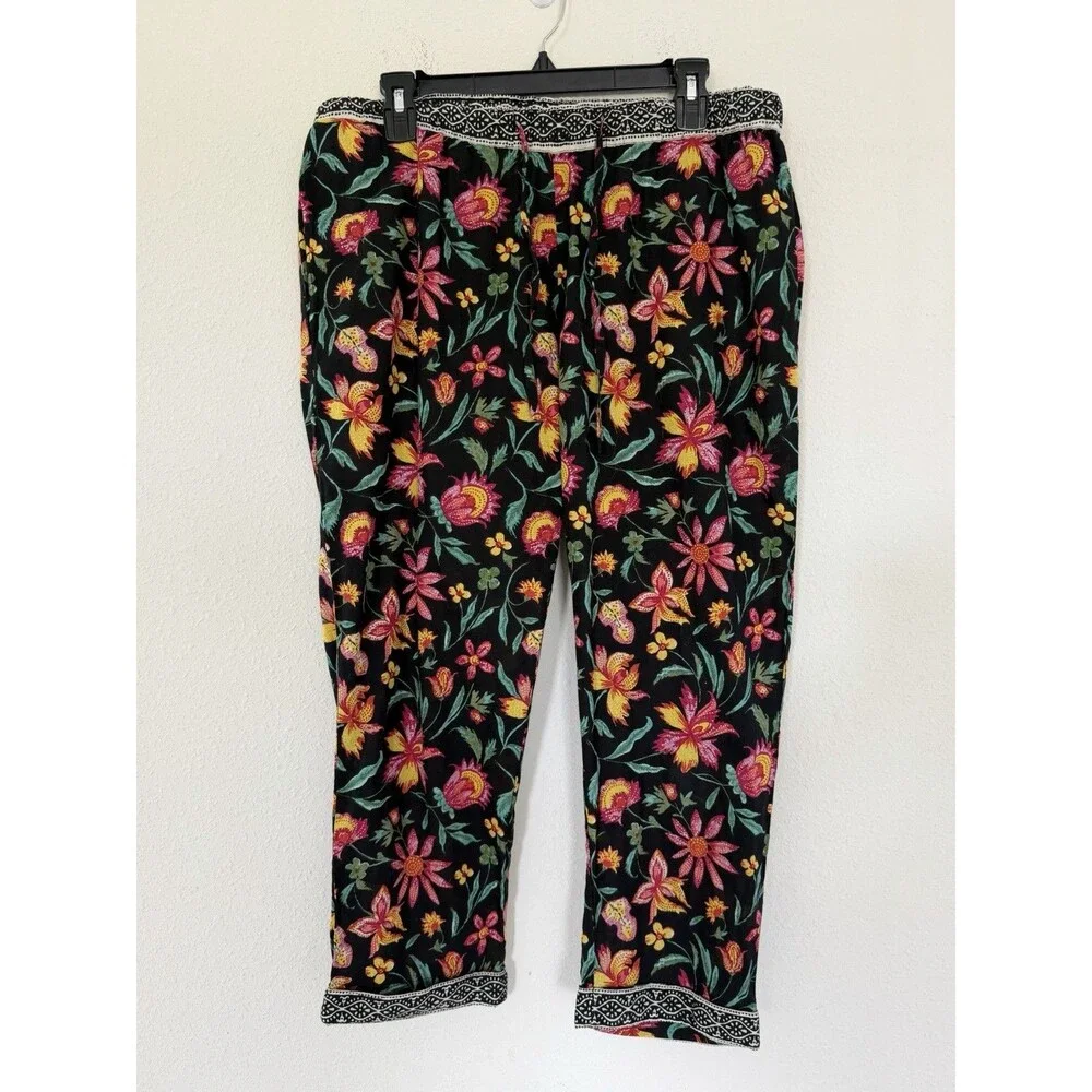 Sundance Leia Pull On Crop Pants Size M Floral Boho Cottagecore Peasant Hippie